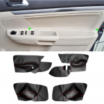 Parempoolse rooliga mikrokiust nahast ukse k&auml;etoe kate VW Golf 5 Jetta 2005 - 2008 2009 auto uksepaneeli katte kleebise &auml;&auml;ris Front Black-red line