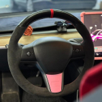 Car Steering Wheel Cover For Tesla Model 3 Y 2017- ized Carbon Fiber Suede DIY Steering Wrap Car Interior Accessories Brown Thread