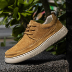 Nahast kingad s&uuml;gis uus pehme tallaga noorte pl&auml;tud Briti retro vabaaja nahast kingad 38 [standard leather shoe size] kollane