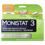 Monistat, 3-p&auml;evane ravi kombineeritud pakend, 3 tupek&uuml;&uuml;nalt, iga&uuml;ks 2,5 g + 9 g (0,32 untsi) toru