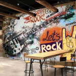 Kohandatud mis tahes suurusega seinamaaling tapeet Euroopa stiilis Retro 3D Graffiti Kitarr Rockmuusika Baar KTV T&ouml;&ouml;riistade Taust Kunstiseina Maal 200 cm(W) x 140 cm(H)