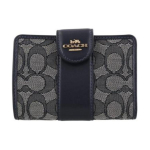 Coach 13 metalllogo, jacquard-mustriga l&otilde;uend ja vasikanahast rahakott, naiste rahakott, kesk&ouml;&ouml;sinine CU987-IMX1X Midnight Marine Blue