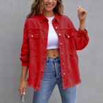 Naiste teksajakk, n&ouml;&ouml;pidega s&auml;rgid, kulunud ja kulunud taskutega mantel S