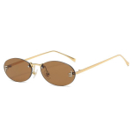 Teemantdekooriga raamita p&auml;ikeseprillid naistele Luksusbr&auml;ndi Metallraam V&auml;ikesed ovaalsed p&auml;ikeseprillid Unisex Elegantne toon UV400 P&auml;ikeseprillid no case beige