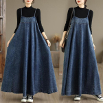 Naiste Suurused Vintage Denim Kleit Maxi Pikk Puuvillane L&otilde;tv Vabaaja P&otilde;hiline Varrukateta Kleit 3XL sinine