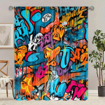 2-osaline Graffitikunsti Prindi Kardina Disain Aknakardinad Elutuba Magamistuba Dekoor Vardataskuga Pol&uuml;ester T&auml;iuslik W100*H140(CM)-Grommet top&2PCS