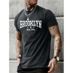 Meeste 100% puuvillane suvine vabaaja lahtine Brooklyn New York kirjadega tr&uuml;kitud mugav &uuml;mmarguse kaelusega l&uuml;hikeste varrukatega T-s&auml;rk M gray