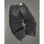 Streetwear Y2K Hip Hop Retro Sinised Laiad Teksap&uuml;ksid Harajuku Teksap&uuml;ksid Meeste P&uuml;ksid K&otilde;rge V&ouml;&ouml;koht Laiad Kirjadega Tikitud P&uuml;ksid M must