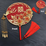 Antiiksed Hiina pulmadekoratsioonif&auml;nnid Pruudile Kuldne Punane Pruutneitsi Handhold Hanfu Decor Fan Dragon Phoenix Flower Palace ventilaator