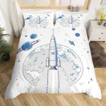 Planet Kids Tekikate Planeedid Raketid &Otilde;hulaevad Avakosmoses Galaxy Voodipesukomplekt, T&auml;hed T&auml;pid Lohjakate Multifilmi tekikate 135x200cm