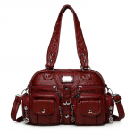 Retro Nahast Naiste Mitmetaskuline &Otilde;la Crossbody Kotid Naistele Emale Suure Mahutavusega K&auml;ekott Messengeri T&otilde;mblukuga Kott punane