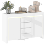 Elutoa k&otilde;rvalkapp, hoiukapp LED-valgustusega 4 sahtlit pehmelt sulguvad uksed 120 x 34 x 80 cm, l&auml;ikiv valge 120 x 34 x 80 cm