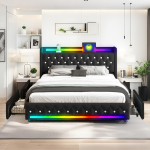 Teemanttepitud Sametist Platvormvoodi Kristallnuppude, RGB LED-valgustuse, Bluetooth-k&otilde;lari ja USB Type-C Laadimispeatsiga 160*200cm
