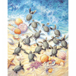 V&auml;ikesed teemantkilpkonnad rannal Teemantmaal Ristpistes Rhinestone Mosaiic Decor Seashell 20X30CM