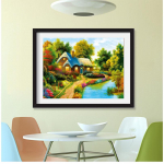 Teemantmaal Tikandid Maastiku Maja Ristpistes Scenery Muster T&auml;is&uuml;mmargune Rhinestone 20X30CM