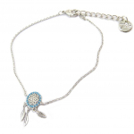 7bis [P3887] - Bracelet artisanal 'Boho' (dreamcatcher) turquoise argent&eacute; - 17x8 mm t&uuml;rkiissinine