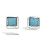 Les Tr&eacute;sors De Lily [Q1051] - Boucles argent 'Boho' turquoise argent&eacute; (rhodi&eacute;) - 3x3 mm t&uuml;rkiissinine