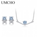 UMCHO Real 925 Sterling Silver Ehted Water Drop Taevasinine Topaas Stud K&otilde;rvar&otilde;ngad Kaelakee Pulmakingitus Naistele Peened ehtekomplektid taevasinine v&auml;rv