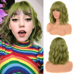 L&uuml;hikese lainega parukad naistele s&uuml;nteetilisest juustest rohelised parukad tukkidega kuumakindel Cosplay parukas B