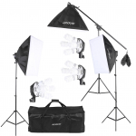 Andoer Studio fotovideo valgustuskomplekt 12 * 45 W pirniga / 3 * 4in1 pirnipesa / 3 * Softbox / 3 EU Plug