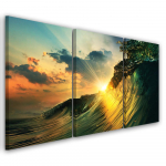 Kolmeosalise pildiga l&otilde;uenditr&uuml;kk Waves Sea Ocean Sunset 60x40 sinine