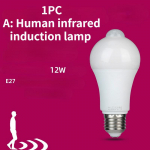IP42 LED liikumisandur 12W E27 pirn Automaatne nutikas infrapunalamp h&auml;maras p&auml;ikeset&otilde;usul lambipirn Infrared induction valge