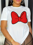 Naiste Red Bowknot Graphic Tee Crew Neck l&uuml;hikeste varrukatega suvised T-s&auml;rgid XS valge