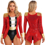 Naiste Cosplay Tsirkuse Kost&uuml;&uuml;m Tuttide ja Litritega Teemapidu Ringmeistri Bodysuit Jumpsuit XXL punane