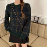 S&uuml;gistalvine Houndstooth silmkoeline avar kampsun Naiste Pullover Topid Pika varrukaga Kaelusega Vabaajar&otilde;ivad Naiste kudumid džemprid One size punane