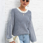 Naiste moodne triibuline kampsun, vabaaja s&auml;rk S sinine