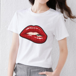 Naiste klassikaline valge T-s&auml;rk 90ndate retro Street Trend Seksikate huulte mustriga sari Naiste topid Naiste pehmed T-s&auml;rgid M