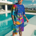 Moodne meeste dressi&uuml;likond suvine l&uuml;hikeste varrukatega 3D prindiga s&auml;rk Outfit O Neck Travel Streetwear T-s&auml;rgi komplekt Meeste &uuml;lisuured riided 2XL