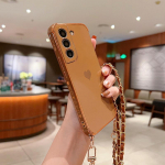 Samsung S24 S23 S22 Ultra A55 A35 S21 FE A15 A25 A54 5G jaoks Ristkeha Kaelakee Rihm Pael Plakeeritud S&uuml;damega P&otilde;rutuskindel Kate Samsung S23 FE pruun