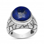 Tugev 925 Sterling H&otilde;be Naturaalne Lapis Lazuli V&auml;&auml;riskivi K&auml;sitsi Valmistatud Graveeritud Lai R&otilde;ngas Meestele 5 sinine