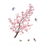 2 lehte/komplekti lillepuu seinakleebis Pink Blossom Bird Veekindel PVC Eemaldatav elutuba Magamistuba Moodne seinakunsti kaunistuskleebis B