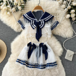 L&auml;bipaistev erootiline sensuaalne kaheosaline komplekt Naiste Kawaii Sailor kraega topsid + seksikas l&auml;bipaistvatest miniseelikest Naiste stringid pesu Cosplay v&otilde;rgust aluspesu &uuml;likonnad S sinine