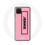 &Uuml;mbris Samsung Galaxy A12 Blackpink Jennie Logo must roosa taust