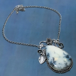 Natural Dendrite Opal, Iolite Gemstone 925 Sterling Silver Necklace 18 g8t34