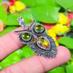Natural Owl- Morganite, Peridot Gemstone 925 Sterling Silver Pendant 1.97 m7p42