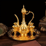 Vintage Metallist T&uuml;rgi Kohvikannikomplekt Euroopa Stiilis Teekomplekt 6 Luksuslikku Kohvitassi K&auml;sit&ouml;&ouml; Teekandik ja Teekann Tee Serveerimiseks Zamzam Kohv Cappuccino