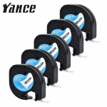 Yance 5tk/partii 12mm must h&otilde;bedasel &Uuml;hilduv Dymo LetraTag Tape 91208 Plastikust etiketilint LT-100H LT-100T etiketivalmistajale black on white paper 12mm