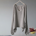 Naiste s&uuml;gisese linane vintage &uuml;hev&auml;rvilised T-s&auml;rgid O-kaelusega T&auml;isvarrukad vaba vabaaja Pullover Naiste T-s&auml;rk One Size hall