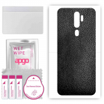 apgo Protective Skin Sticker for the back compatible with Oppo A9, Wrap Film, Foil, Vinyl - Pattern Black Leather