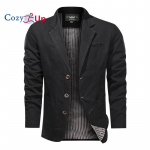 Cozy Up meeste &otilde;huke kahe nupuga &uuml;herealine puuvillane kerge bleiserjope spordimantel M must