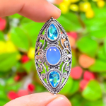 Natural Blue Topaz Gemstone Handmade 925 Sterling Silver Ring Size 9 v3l60
