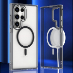 Samsung S25 S24 Ultra S23 Plus A56 A16 A55 A26 A35 A25 A15 jaoks Magsafe telefonikott Akr&uuml;&uuml;l L&auml;bipaistev Magnetiline P&otilde;rutuskindel Metallist Objektiivi Kaitsekate Samsung S24 must