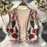 Heegeldatud &uuml;laosa tikandid lillelised mantlid Kootud naiste V-kaelusega rahvalik moevest naistele Vintage Plus Size One Size