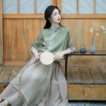 Hiina stiilis teekleit Cheongsami kaheosaline komplekt kirjanduslike elementidega Hanfu kleit naistele 2XL