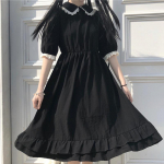 Suvine must Kawaii Lolita stiilis kleit Mori T&uuml;drukute Haldjas Armas Lolita Peter Pan kraega puhvis varrukatega kleit 4XL