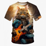 3D-prindiga kitarri, bassi ja kassi T-s&auml;rk meestele, loomade graafiline T-s&auml;rk, hip-hop isiksusega l&uuml;hikeste varrukatega &uuml;mara kaelusega rokk T-s&auml;rgid XS